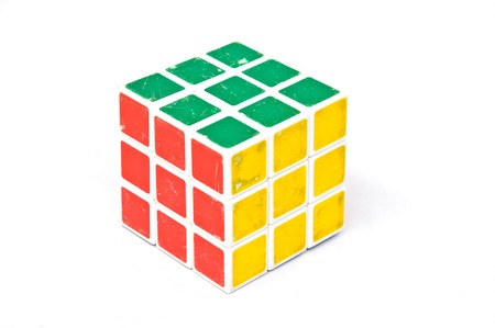 old rubic and full three color green red and yellow on white backgroundのeditorial素材