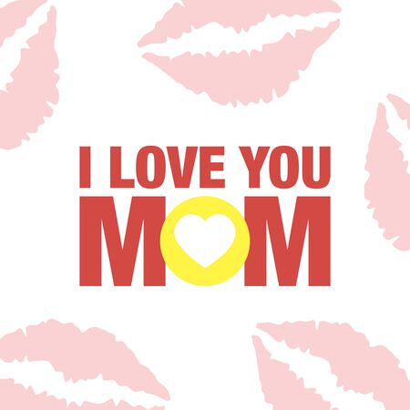 i love you mom illustration with heart on lips backgroundのイラスト素材
