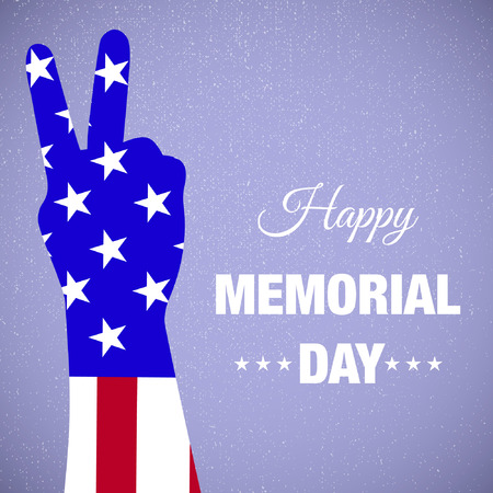 happy memorial day background with usa flag and victory handのイラスト素材