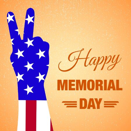 happy memorial day background with usa flag and victory handのイラスト素材