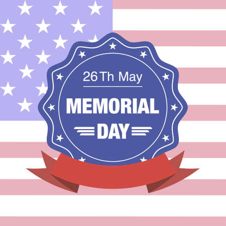 memorial day blue badge with red ribbon on usa flag backgroundのイラスト素材