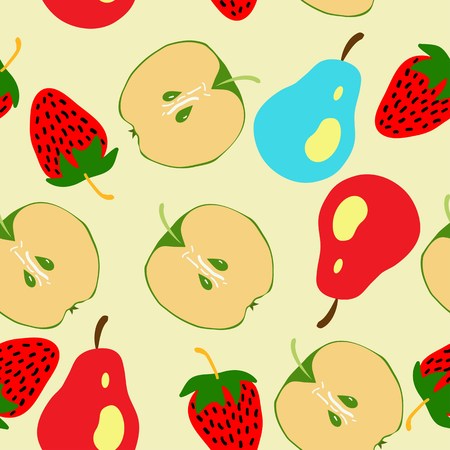 Seamless pattern with half apple, pear and srawberryのイラスト素材