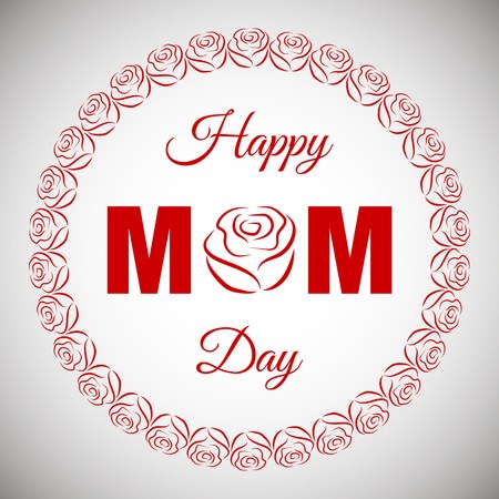 Happy Mothers Day. Vector Festive Holiday Illustration With Lettering  And Red Rose frame Backgroundのイラスト素材
