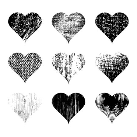 Grunge hearts on white background. Vector setのイラスト素材