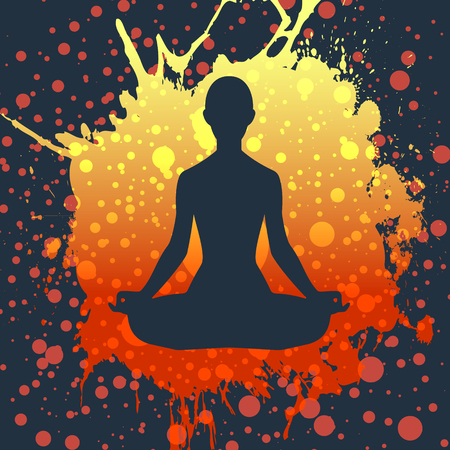 vector illustration with yoga lotus pose on grunge backghroundのイラスト素材