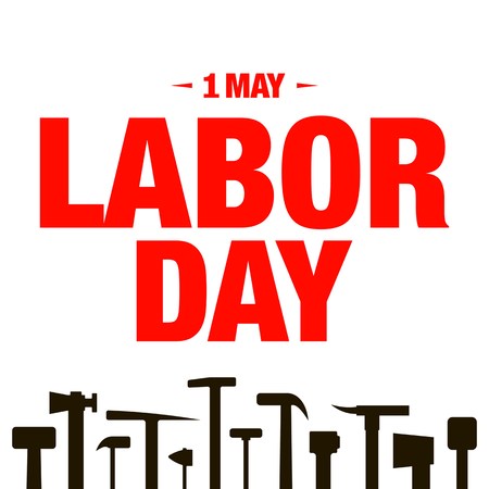 vector illustration wth labor day lettering and building tools backgroundのイラスト素材