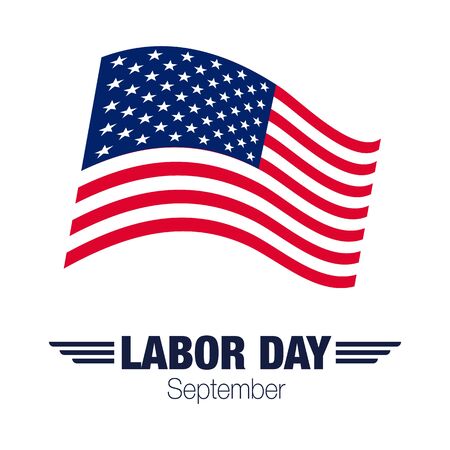 vector illustration with labor day lettering and usa waving flag backgroundのイラスト素材