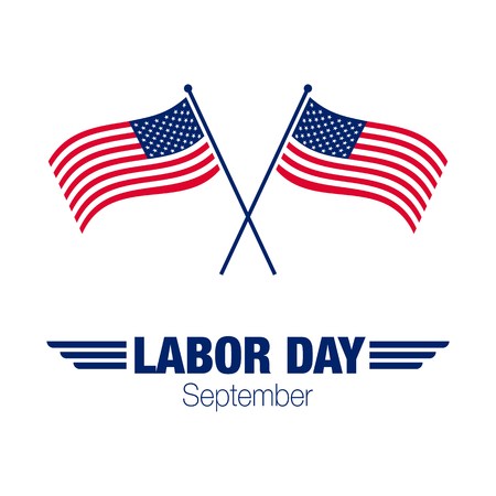 vector illustration with labor day lettering and usa waving flag backgroundのイラスト素材