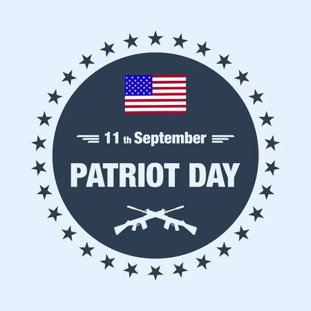 vector illustration with patriot day label and usa flag background. Patriot day label.Patriot day badge.のイラスト素材