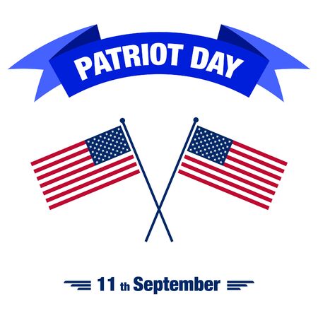 vector illustration with patriot day greeting card, usa flag and ribbon backgroundのイラスト素材