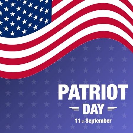 vector illustration with patriot day greeting card and usa waving flag backgroundのイラスト素材