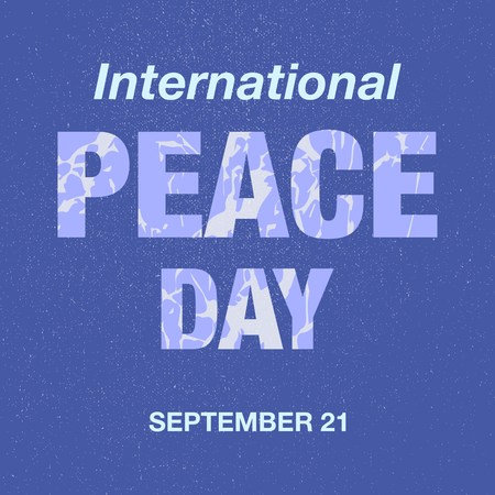 vector illustration with International Peace Day lettering greeting card background.Internatioan Peace Day lettering on blue backgroundのイラスト素材