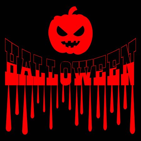 vector illustration with happy halloween greeting card background, horror pumpkin and blood dropのイラスト素材