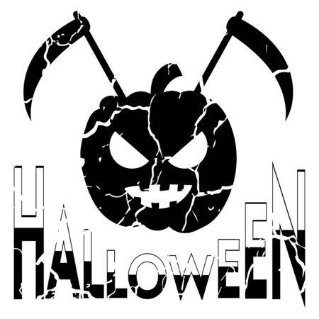 vector illustration with happy halloween greeting card grunge background and horror pumpkinのイラスト素材