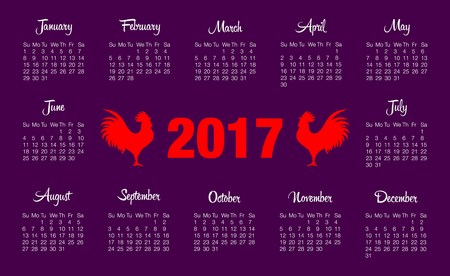 Calendar design 2017 with red rooster .Desk calendar for 2017 year with red roosterのイラスト素材
