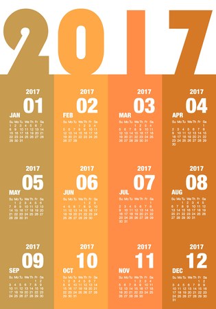 vector illustration with calendar design 2017.Desk calendar for 2017 year.Design desk calendar 2017.Desk calendar template for 2017.Calendar template for year 2017のイラスト素材