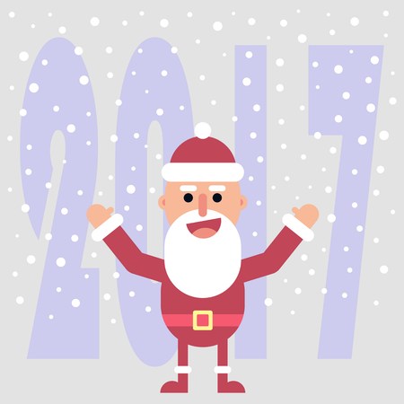 vector illustration with flat santa claus character and snowflakes on background 2017のイラスト素材