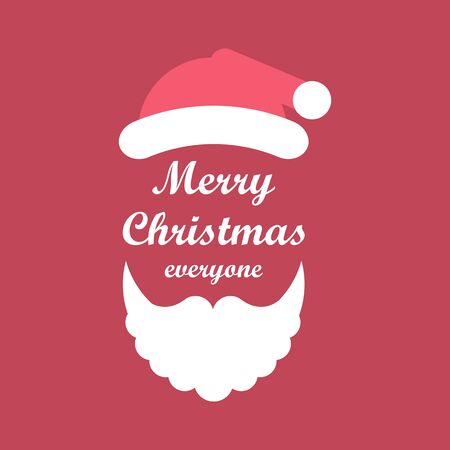 vector illustration with flat santa claus hat and beard and merry christmas letteringのイラスト素材