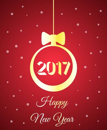 2017 Golden happy new year greeting card illustration.Golden happy new 2017 year typography lettering greeting card illustration on red gradient backgroundのイラスト素材