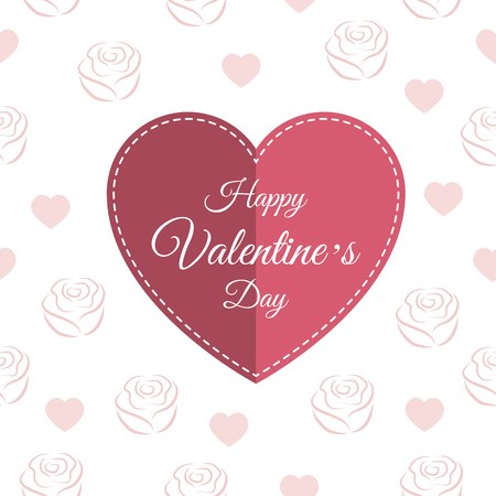 Vector illustration with red paper heart Valentines day card with sign on rose and heart backgroundのイラスト素材