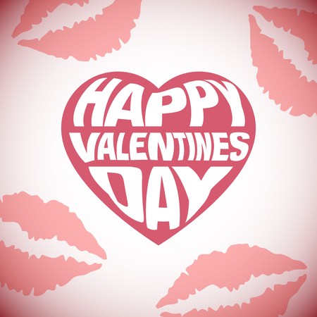 Vector illustration with Red heart Valentines day card with sign on lipstick backgroundのイラスト素材