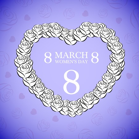 Illustration of March 8 Women's Day greeting card, white roses and heart.のイラスト素材