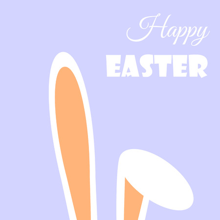 Illustration with flat bent hare's ear for your happy easter day greeting card design.Cartoon bent hare's ear on blue backgroundのイラスト素材