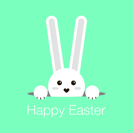 Cute little rabbit cartoon character looking out of a hole for your easter day greeting card design.Easter day greeting card design with flat little bunny character looking out of a hole.のイラスト素材
