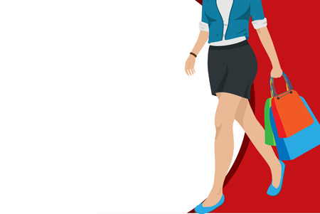 girl returns from the store with bags of clothingのイラスト素材