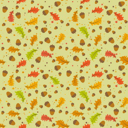 seamless pattern of autumn leaves and acornsのイラスト素材