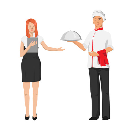 chef and the waitress. Service staff in the restaurant.のイラスト素材