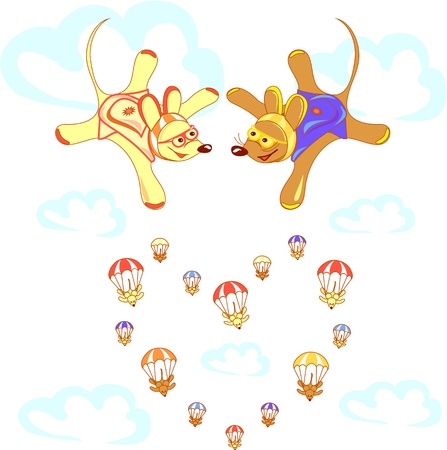 Skydivers animals in free fall between the clouds  のイラスト素材