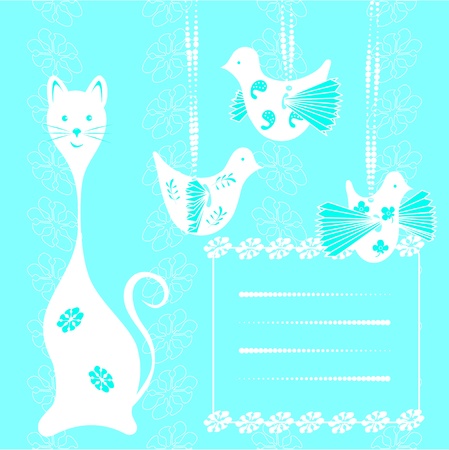 Scrapbook Template with blank space for your photos or text  Cat and birdのイラスト素材