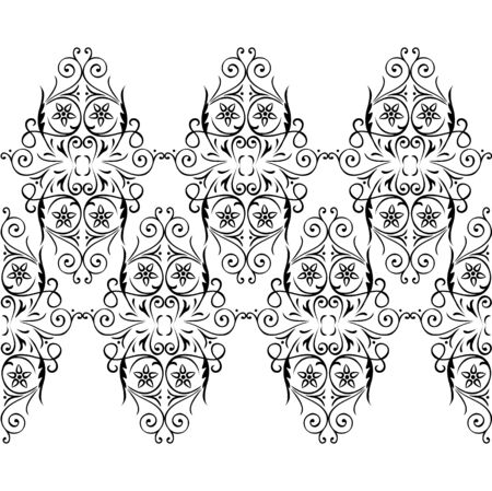 Webbing, lace, border seamless pattern with swirling decorative floral elements. Edge of the fabric, material. Black, whiteのイラスト素材