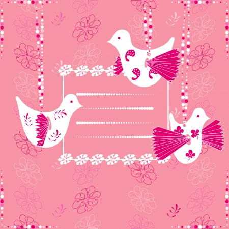 Birds. Floral pink background. Space for your text or picture.のイラスト素材