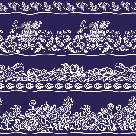 Design border, webbing, lace seamless pattern with swirling decorative floral elements. Edge of the fabric, wallpaperのイラスト素材