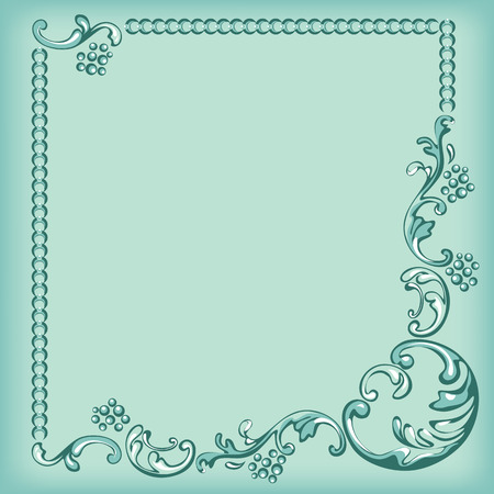 Ornament frame, swirling decorative pattern on turquoise backgroundのイラスト素材
