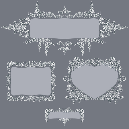Set frames calligraphy pattern, drawing doodle styleのイラスト素材
