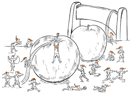 Little man male in motion and various poses on the tableのイラスト素材