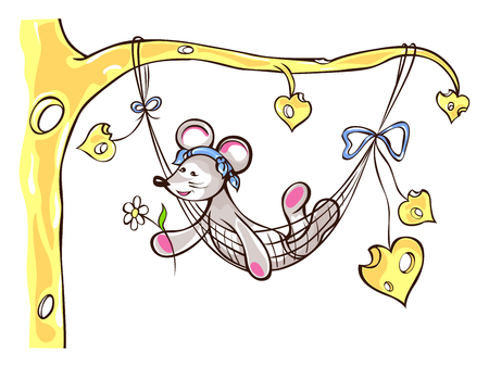 Illustration of mouse boy lies in a hammockのイラスト素材