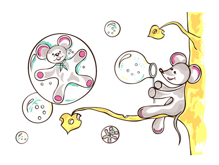 Mouse let's bubbles blow illustration cartoon.のイラスト素材