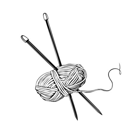 Skein of wool, cotton yarn whit needles on whiteのイラスト素材