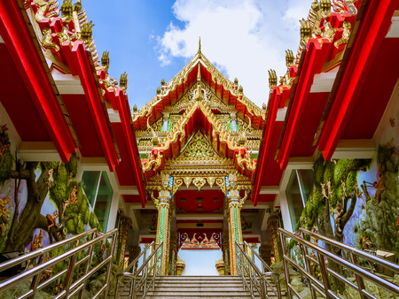 Tympanum of the pavilion toward to Thai temple in Thailand.のeditorial素材