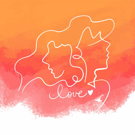 Minimalist design in valentine style. Line men and women illustration vectorのイラスト素材