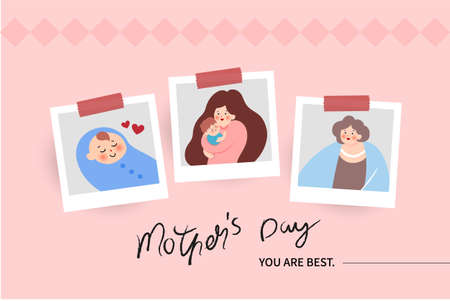 Vector illustration of joyous celebration of happy mothers day, mothers day related photo of mother holding babyのイラスト素材