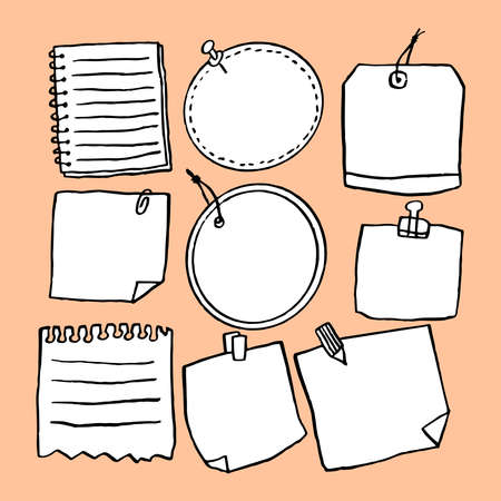 Set of different note papers on isolated background. Vector illustration.のイラスト素材