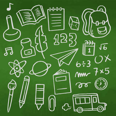 Back to School banner with hand drawn line art icons of educationのイラスト素材