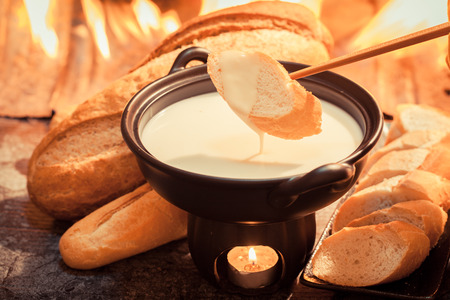 Cheese fondue,Traditional Swiss food for winterの写真素材