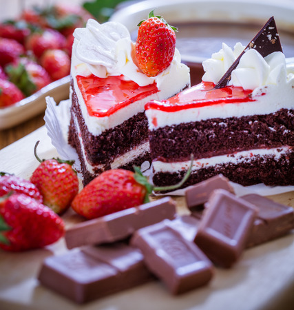 Chocolate cake with strawberryの写真素材