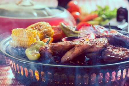 Barbecue on a grilling pan